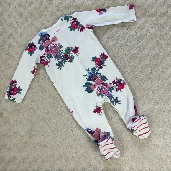 Joules Footed Sleeper Size 3-6 Months Baby Girl White Floral - Picture 5 of 6